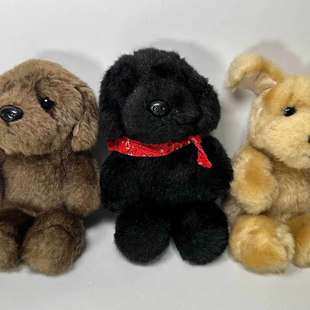 Vtg Cabelas Kid Plush Puppy Dog Set Chocolate Black Yellow Lab Stuffed Animal 6